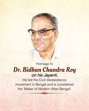 Portrait of Dr. Bidhan Chandra Roy with text commemorating his Jayanti