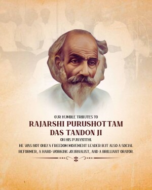 Portrait of Rajarshi Purushottam Das Tandon Ji, a freedom fighter and social reformer.