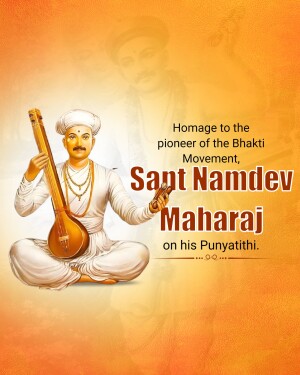 Image of Sant Namdev Maharaj with a veena, commemorating his Punyatithi.