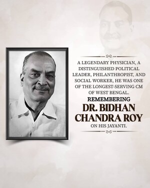 Portrait of Dr. Bidhan Chandra Roy with text commemorating his birth anniversary.