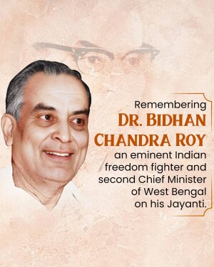 Portrait of Dr. Bidhan Chandra Roy with text commemorating his Jayanti