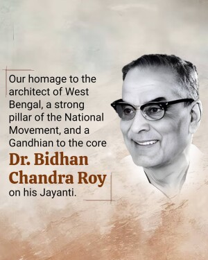 Portrait of Dr. Bidhan Chandra Roy with text commemorating his Jayanti