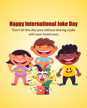 Illustration of children laughing with a jack-in-the-box on International Joke Day.