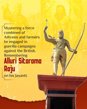 Statue of Alluri Sitarama Raju with text commemorating his birth anniversary.
