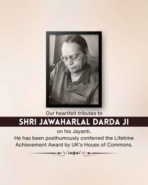 Portrait of Shri Jawaharlal Darda Ji with tribute text