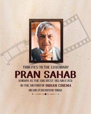 Portrait of Pran Sahab with tribute text