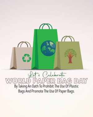 Image promoting World Paper Bag Day with paper bags and Earth illustration