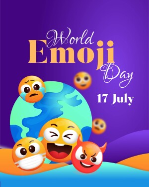 Illustration of Earth surrounded by various emojis for World Emoji Day