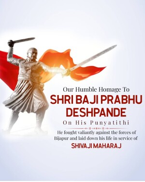 Image of Shri Baji Prabhu Deshpande with a sword, commemorating his death anniversary.