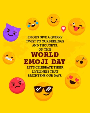 Colorful image with various emojis and text celebrating World Emoji Day.