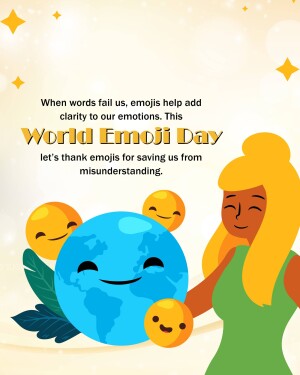 Illustration celebrating World Emoji Day with a woman and emoji globes.