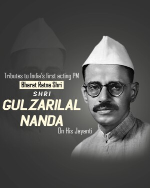Portrait of Gulzarilal Nanda, India's first acting Prime Minister