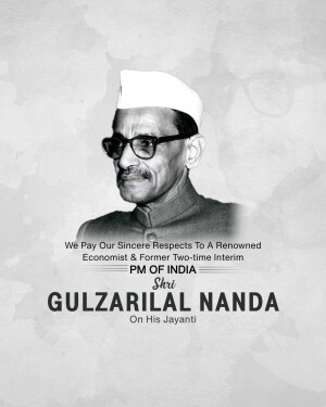 Portrait of Gulzarilal Nanda with tribute text
