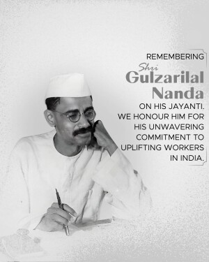 Black and white portrait of Gulzarilal Nanda, former Prime Minister of India