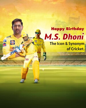 A birthday graphic featuring M.S. Dhoni in his cricket gear.