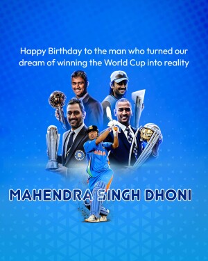Birthday tribute to MS Dhoni, celebrating his World Cup victory.