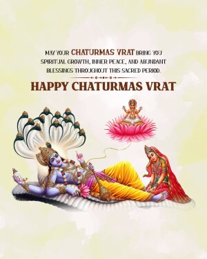 Image depicting Lord Vishnu resting on Sheshnag with a devotee and lotus flower, celebrating Chaturmas Vrat.