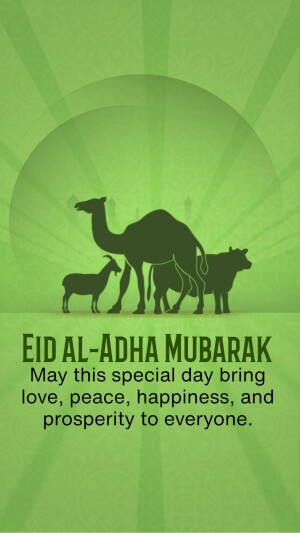 Eid al-Adha Mubarak with camels, goats and cows
