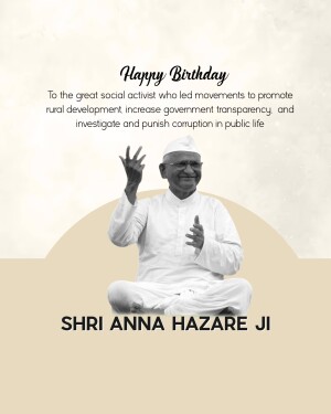 Portrait of Anna Hazare with a birthday message