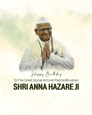 Portrait of Shri Anna Hazare with birthday greetings
