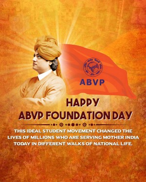Image commemorating ABVP Foundation Day with Swami Vivekananda and the ABVP flag.