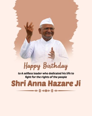 Portrait of Anna Hazare with birthday greetings
