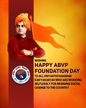 Image commemorating ABVP Foundation Day with Swami Vivekananda and the ABVP flag.