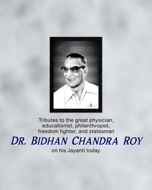 Portrait of Dr. Bidhan Roy with tribute text