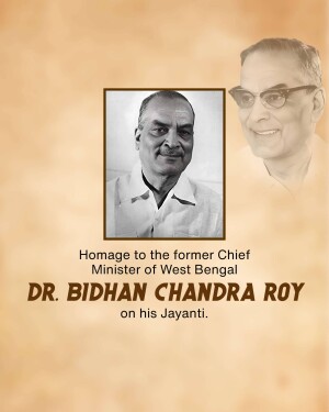 Portrait of Dr. Bidhan Chandra Roy with tribute text