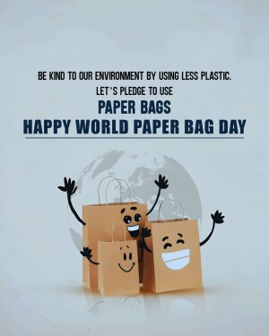 Illustration of paper bags with faces celebrating World Paper Bag Day with a globe in the background.
