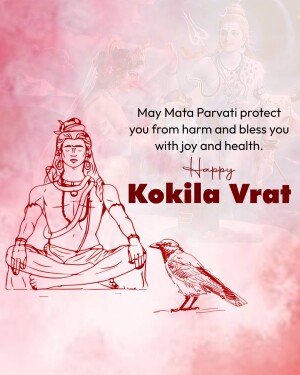 Image depicting Lord Shiva, Goddess Parvati, and a crow with a Kokila Vrat greeting.