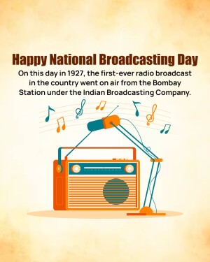 Illustration of a vintage radio with musical notes celebrating National Broadcasting Day in India.