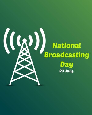 Illustration of a radio tower with the text 'National Broadcasting Day 23 July'