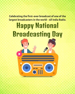Illustration celebrating National Broadcasting Day with a vintage radio and people.