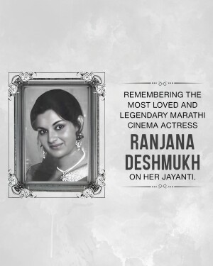 Black and white portrait of Ranjana Deshmukh with text commemorating her Jayanti