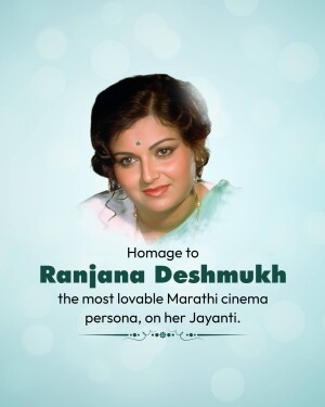 Portrait of Ranjana Deshmukh with text honoring her Jayanti