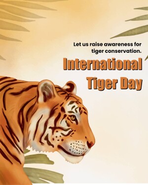 Illustration of a tiger head with text promoting International Tiger Day and conservation.