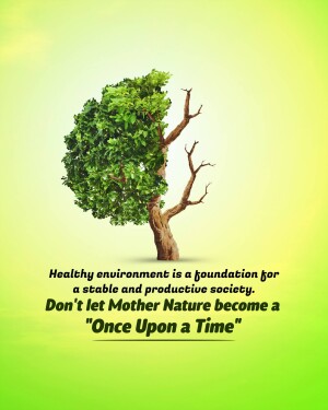 Image depicting a tree half lush and half barren with text promoting environmental conservation.
