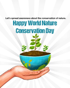 Illustration of a hand holding the Earth with growing plants for World Nature Conservation Day