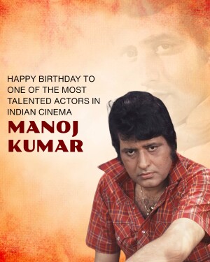 Portrait of Manoj Kumar with birthday greetings