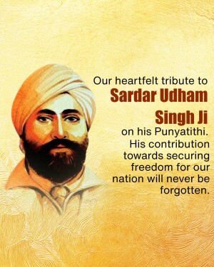 Portrait of Sardar Udham Singh Ji with tribute text