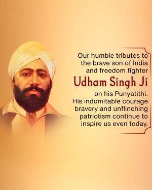 Portrait of Udham Singh Ji with tribute text