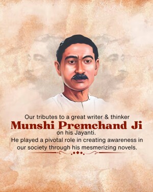 Portrait of Munshi Premchand with tribute text
