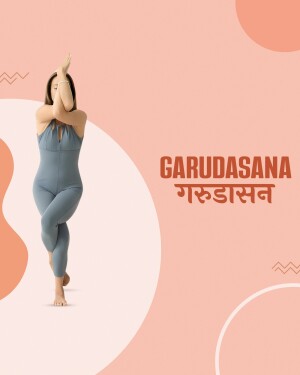 Woman performing the Garudasana yoga pose, also known as Eagle Pose.