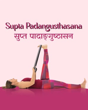 Woman performing Supta Padangusthasana yoga pose with a strap