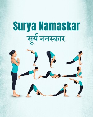 Illustration of the 12 poses of Surya Namaskar (Sun Salutation) yoga sequence.