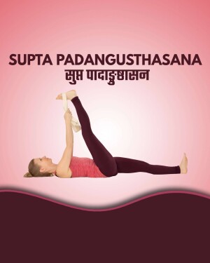 Woman performing Supta Padangusthasana yoga pose with a strap