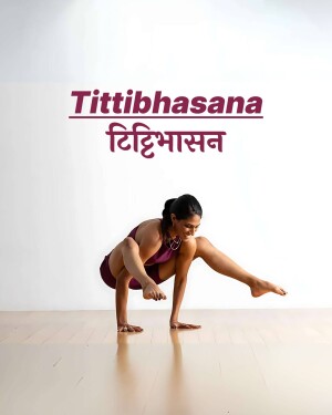 Woman performing the Tittibhasana yoga pose