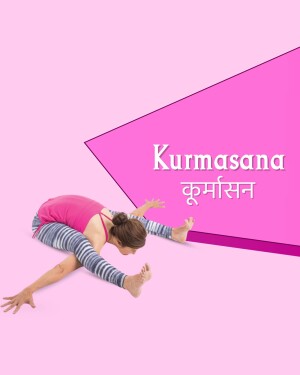 Woman performing Kurmasana yoga pose with pink background