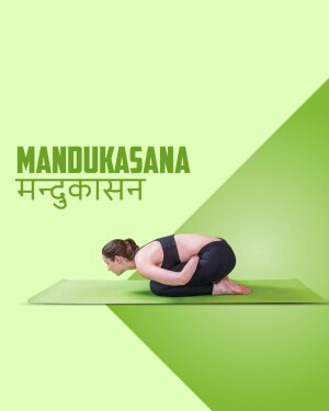 Woman performing Mandukasana yoga pose on a green yoga mat
